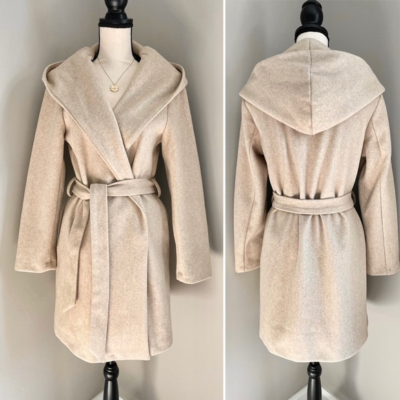 Zara • Long Sleeve Hooded Belted Wrap Coat Beige Size S - Picture 2 of 11